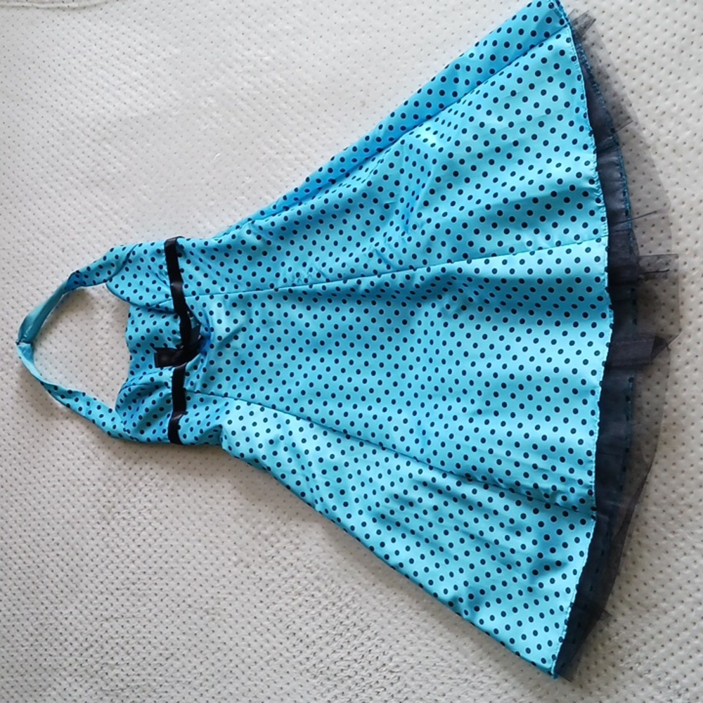 Zum Zum Vintage 90s Nikki Livas Blue Black Polka Dot Rockabilly Dress -